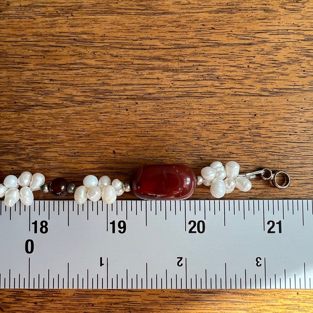 Freshwater Pearl Carnelian Necklace White Red Agate Beaded Boho Statement - Picture 7 of 9